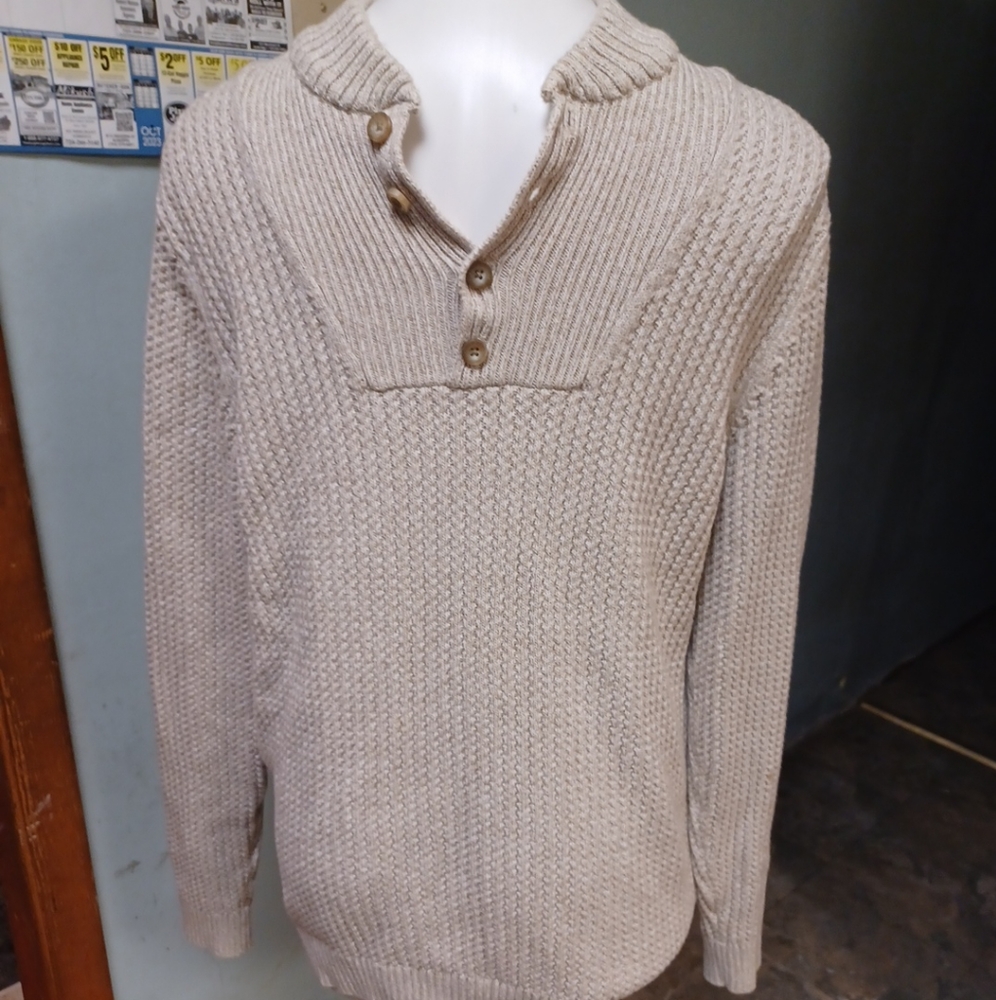 Mens eddie bauer sweater sz M tall biege 1/4 button heavy vintage 100% cotton